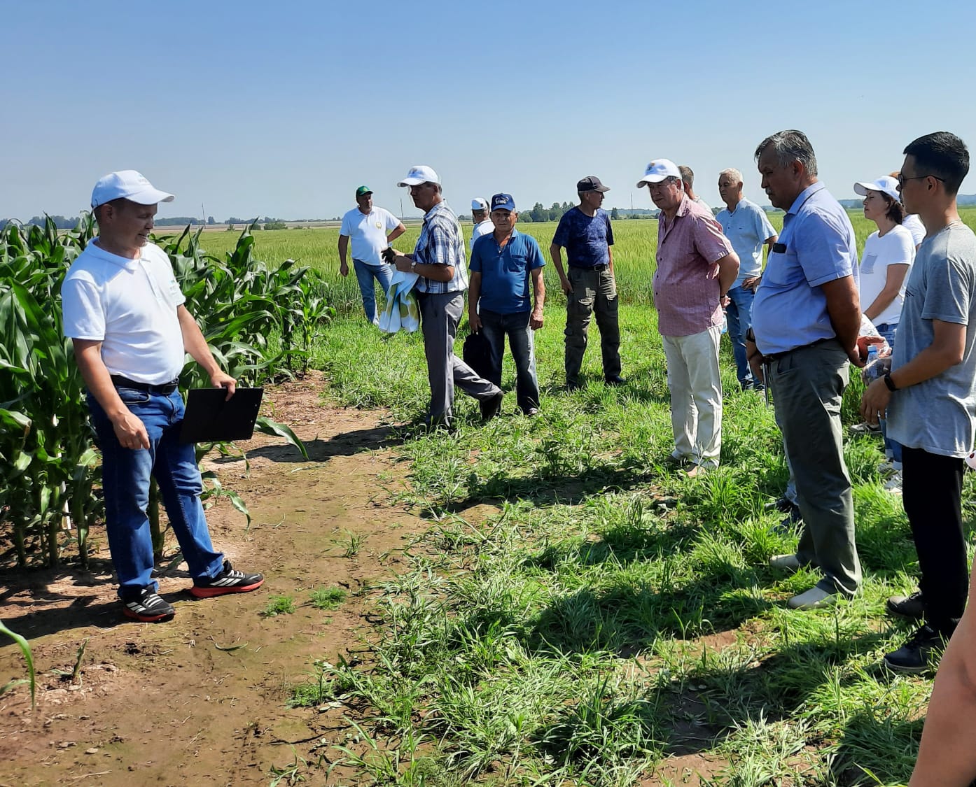 Участники семинара на фоне опытного поля